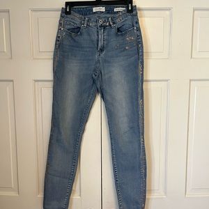 Rose gold speckled skinny jeans